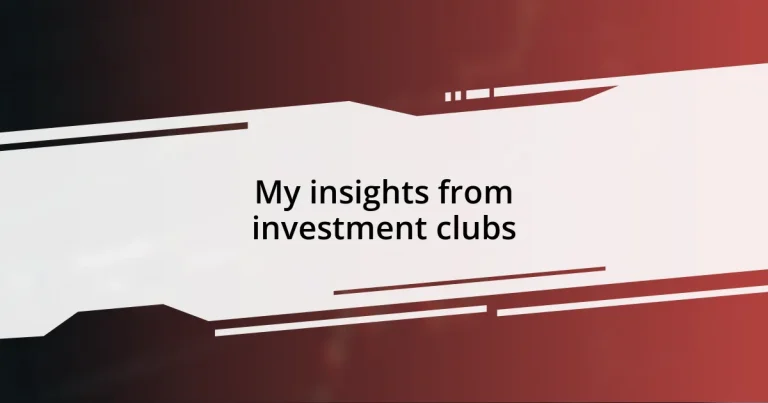 My insights from investment clubs